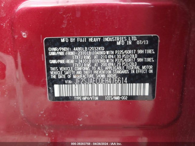 Subaru Forester 2.5i Premium 2014 JF2SJAEC0EH476614 Image 9