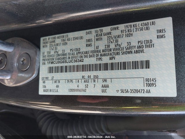 Ford ESCAPE SE 2020 1FMCU0G65LUC36342 Image 9