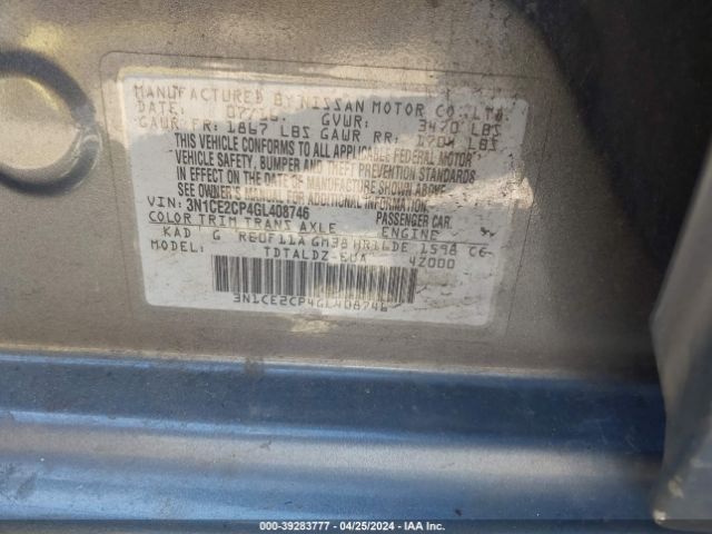 3N1CE2CP4GL408746 Nissan Versa Note Sv