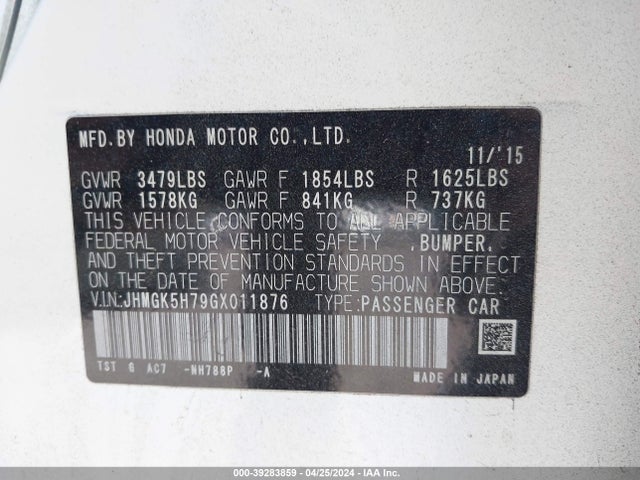 Honda FIT EX 2016 JHMGK5H79GX011876 Image 9