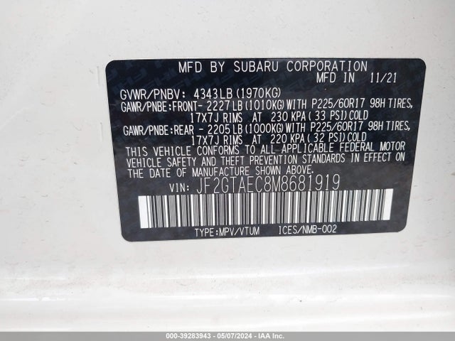 Subaru Crosstrek Premium 2021 JF2GTAEC8M8681919 Image 9