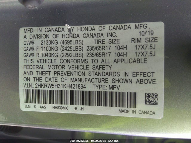 Honda CR-V LX 2019 2HKRW5H31KH421894 Image 9