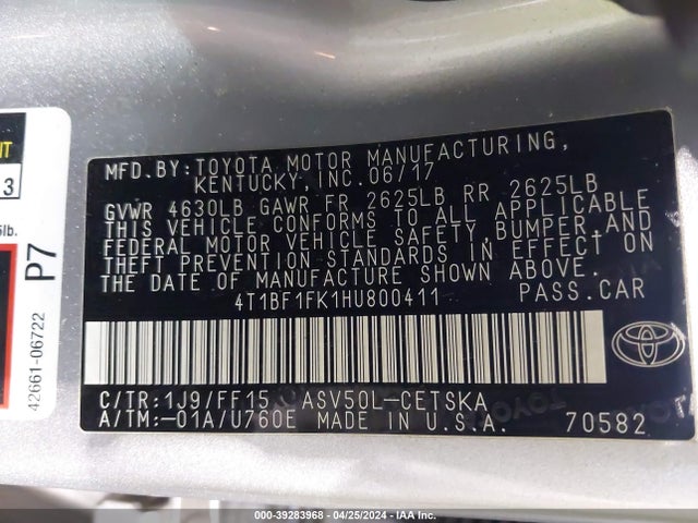 Toyota CAMRY SE 2017 4T1BF1FK1HU800411 Image 9