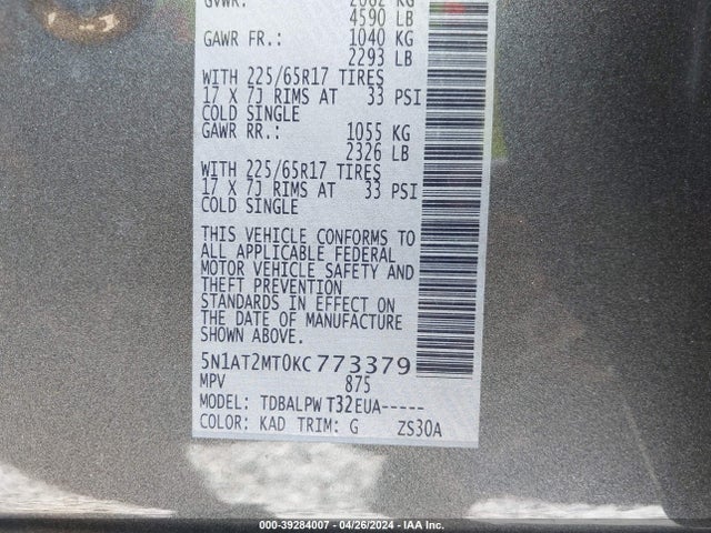 Nissan ROGUE S 2019 5N1AT2MT0KC773379 Image 9