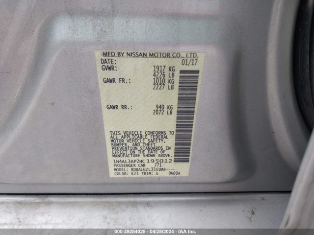 Nissan Altima 2.5 S 2017 1N4AL3AP2HC195012 Image 9