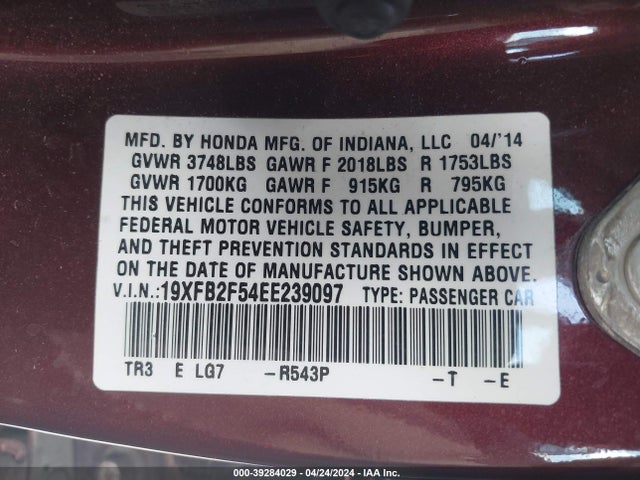 Honda Civic Lx 2014 19XFB2F54EE239097 Image 9