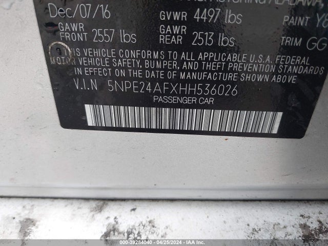 Hyundai Sonata 2017 5NPE24AFXHH536026 Image 9