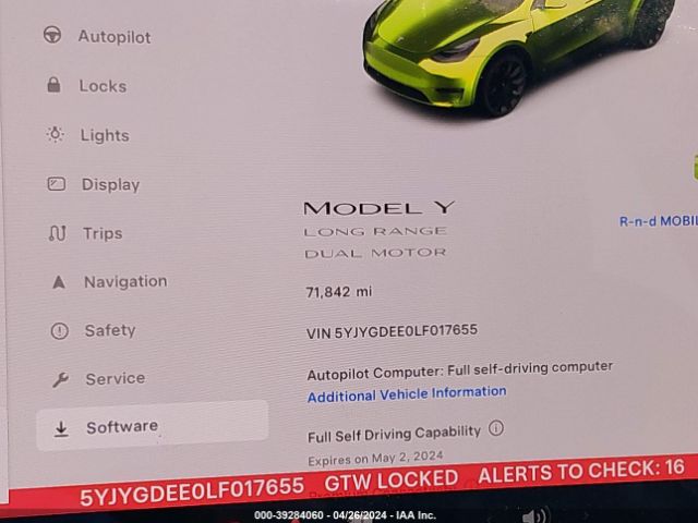 5YJYGDEE0LF017655 Tesla Model Y Long Range Dual Motor All-wheel Drive