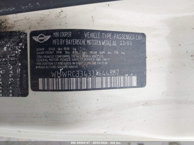 2003 MINI COOPER WMWRC33433TC44887 Photo 8