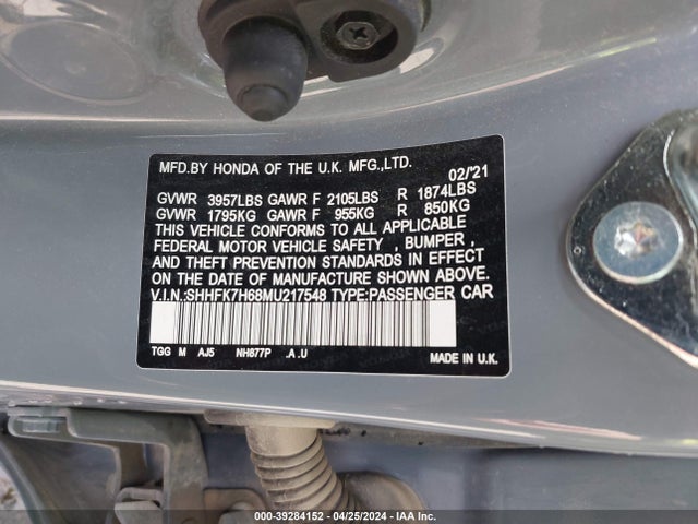 Honda CIVIC EX 2021 SHHFK7H68MU217548 Image 9