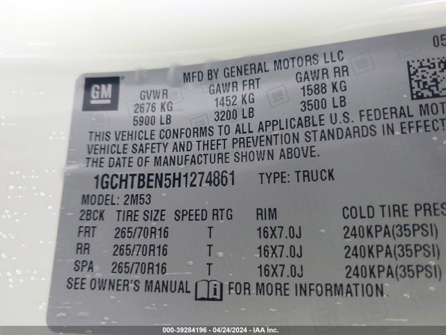 Chevrolet Colorado Wt 2017 1GCHTBEN5H1274861 Image 9