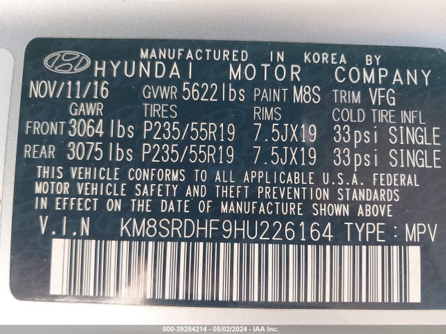 Hyundai Santa Fe Se Ultimate 2017 KM8SRDHF9HU226164 Image 9