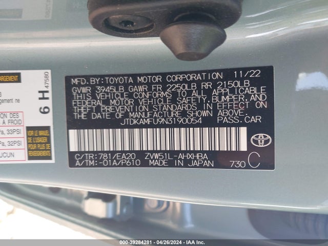 Toyota PRIUS XLE 2022 JTDKAMFU9N3190054 Image 9