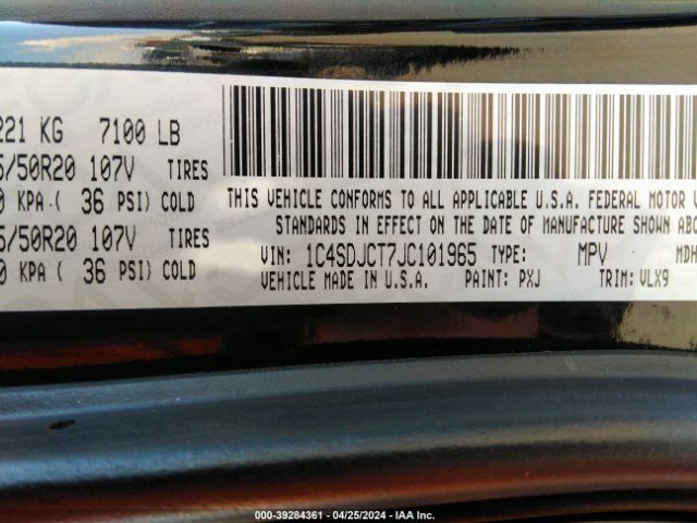 1C4SDJCT7JC101965 Dodge Durango R/t Awd