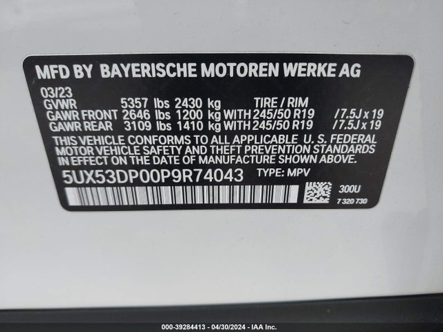 BMW X3 Xdrive30i 2023 5UX53DP00P9R74043 Image 9