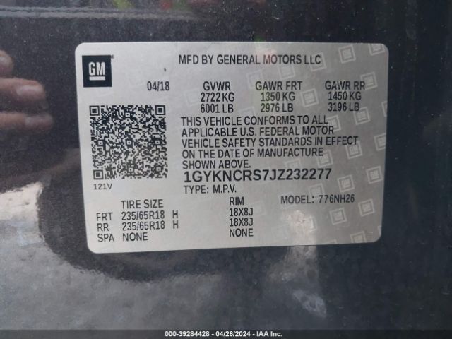 1GYKNCRS7JZ232277 Cadillac XT5 LUXURY