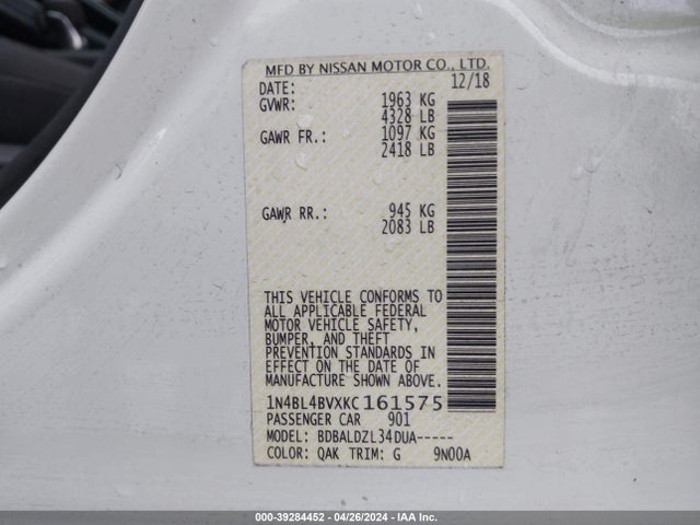 Nissan Altima 2.5 S 2019 1N4BL4BVXKC161575 Image 9