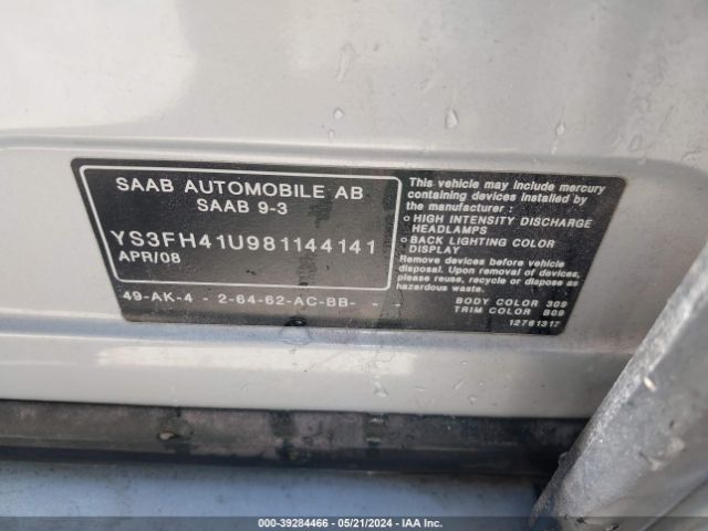 2008 SAAB 9-3 YS3FH41U981144141 Photo 8