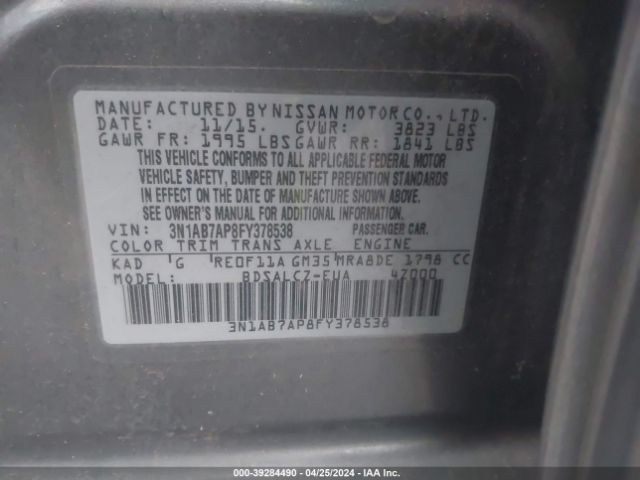 3N1AB7AP8FY378538 Nissan SENTRA S