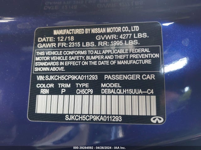 Продаж на аукціоні авто 2019 Infiniti Qx30 Luxe, vin: SJKCH5CP9KA011293, номер лоту: 39284592