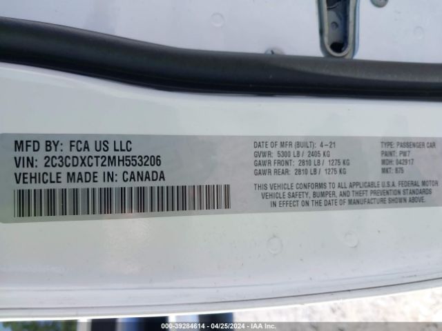 2C3CDXCT2MH553206 Dodge Charger R/t Rwd