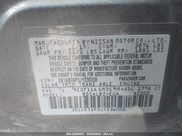 Nissan SENTRA S 2018 3N1AB7AP3JY236008 Image 9