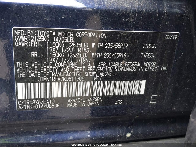 Toyota Rav4 Limited 2019 JTMN1RFV7KD511906 Image 9