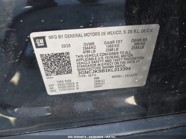 Chevrolet TRAX LS 2019 3GNCJKSB1KL213394 Image 9