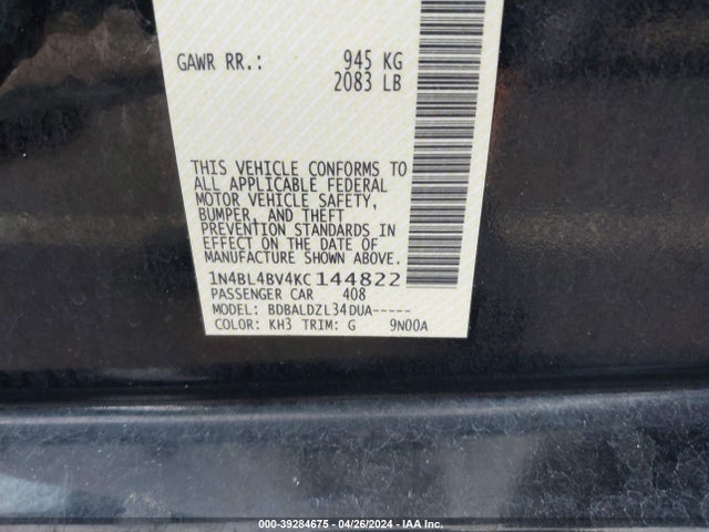 Nissan Altima 2.5 S 2019 1N4BL4BV4KC144822 Image 9