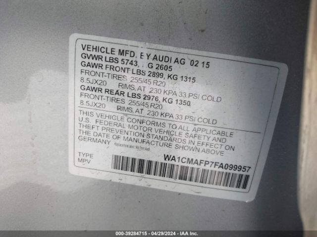 WA1CMAFP7FA099957 Audi Q5 3.0 Tdi Premium Plus