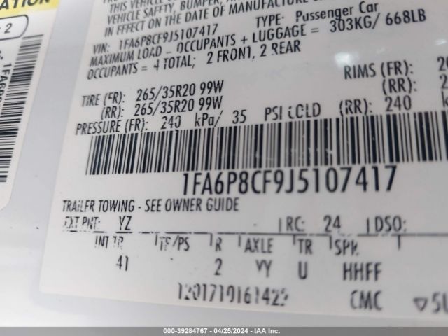 1FA6P8CF9J5107417 Ford Mustang Gt Premium