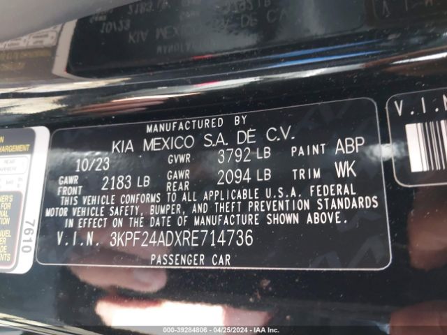 3KPF24ADXRE714736 KIA Forte Lxs