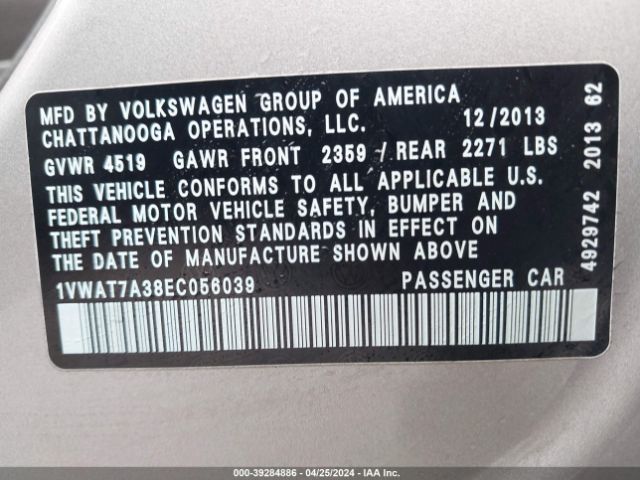 1VWAT7A38EC056039 Volkswagen Passat 1.8t S