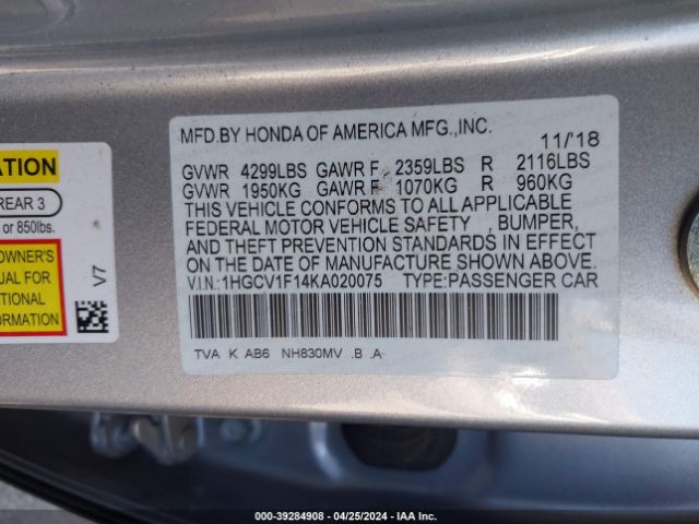 1HGCV1F14KA020075 Honda ACCORD LX