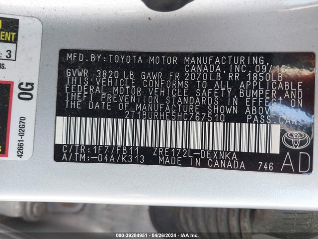 Toyota COROLLA LE 2017 2T1BURHE5HC767510 Image 9