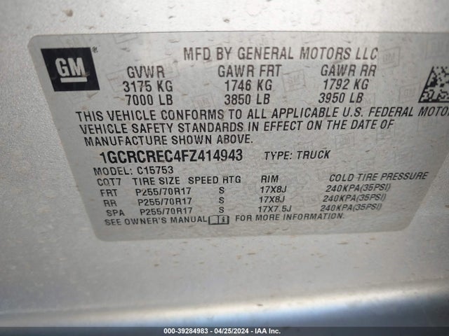 Chevrolet Silverado 1500 1lt 2015 1GCRCREC4FZ414943 Image 9