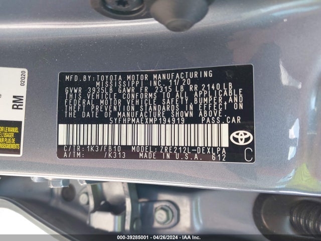 Toyota COROLLA LE 2021 5YFHPMAEXMP194919 Image 9
