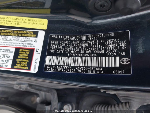 Toyota CAMRY SE 2015 4T1BF1FK6FU979316 Image 9