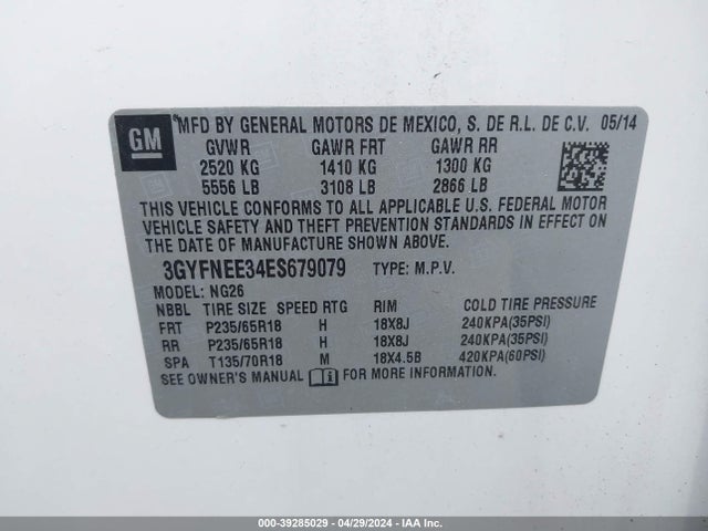 3GYFNEE34ES679079 Cadillac Srx Luxury Collection