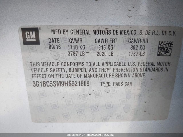 Chevrolet Cruze Ls Auto 2017 3G1BC5SM9HS521809 Image 9