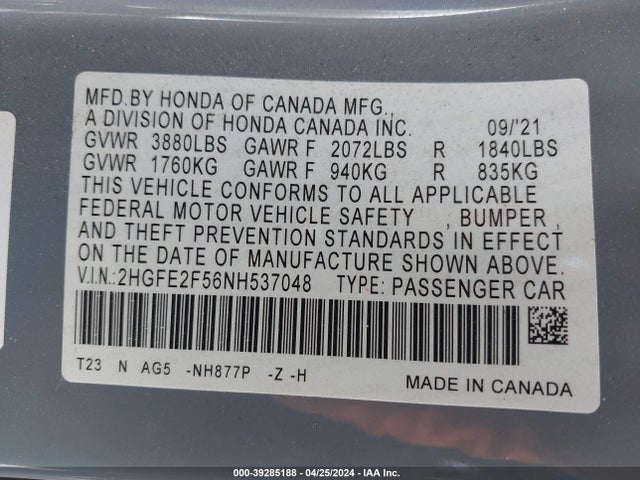 Honda Civic Sport 2022 2HGFE2F56NH537048 Image 9
