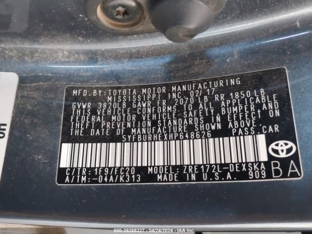 2017 TOYOTA COROLLA 5YFBURHEXHP648626 Photo 8