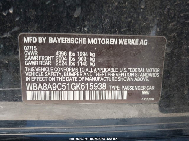 BMW 320i 2016 WBA8A9C51GK615938 Image 9