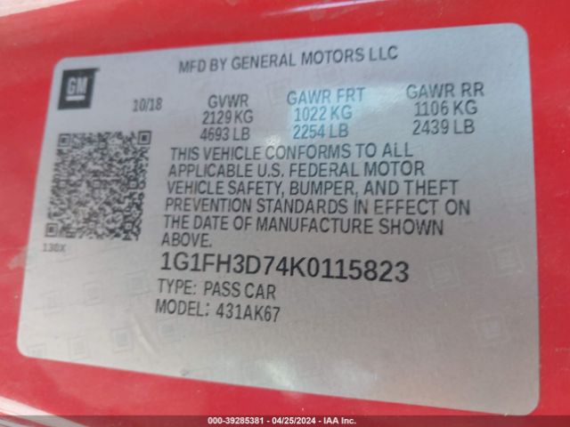 2019 CHEVROLET CAMARO 1G1FH3D74K0115823 Photo 8