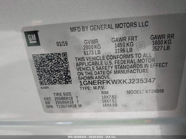 1GNERFKWXKJ235347 Chevrolet Traverse Ls