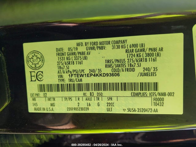 Ford F-150 Xlt 2019 1FTEW1EP4KKD93606 Image 9