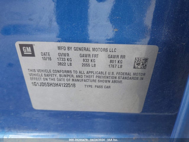 Chevrolet Sonic Lt Auto 2017 1G1JD5SH3H4122518 Image 9