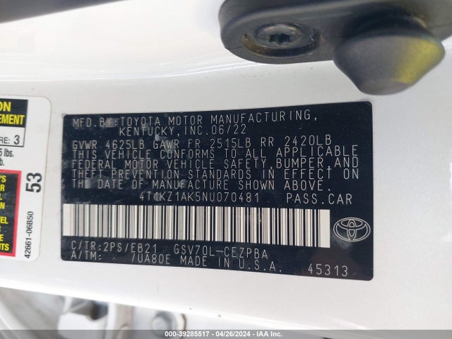 Toyota CAMRY TRD 2022 4T1KZ1AK5NU070481 Image 9