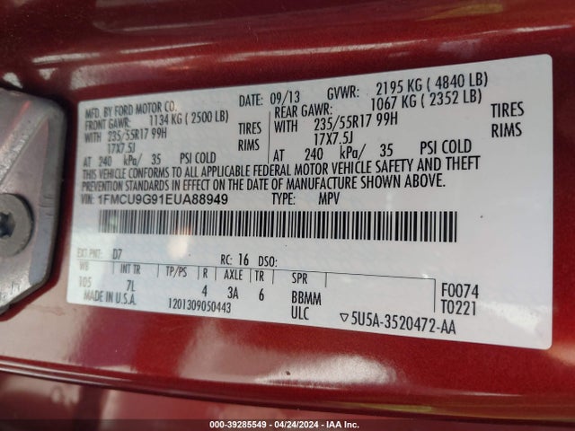 Ford ESCAPE SE 2014 1FMCU9G91EUA88949 Image 9