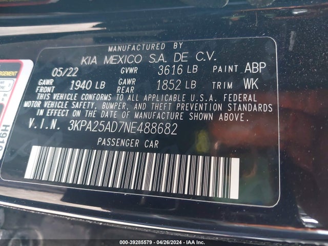 KIA Rio 5-door S 2022 3KPA25AD7NE488682 Image 9